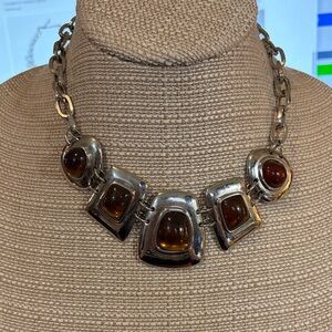 Chic Silver and Amber Necklace